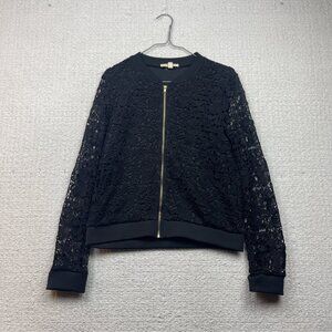 Y2K Rebellion Again Black Floral Lace Full Zip Jacket Sz L Goth Dark Romance